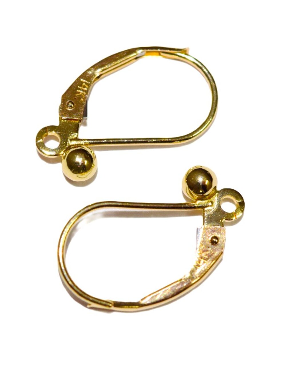 Solid 14K Yellow Gold Fancy Leverback 3mm Ball Earring Findings - 1 Pair, USA